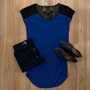 Cobalt Blue and Black Long, Cotton and Sheer Shirt